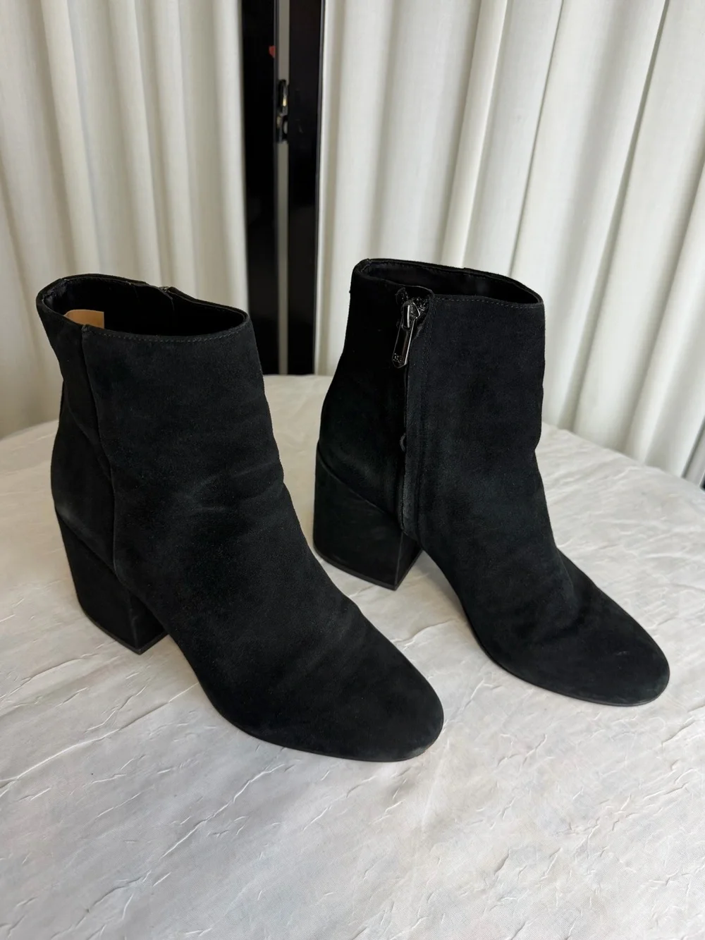 Sam Edelman Black Suede Ankle Boots with Block Heel